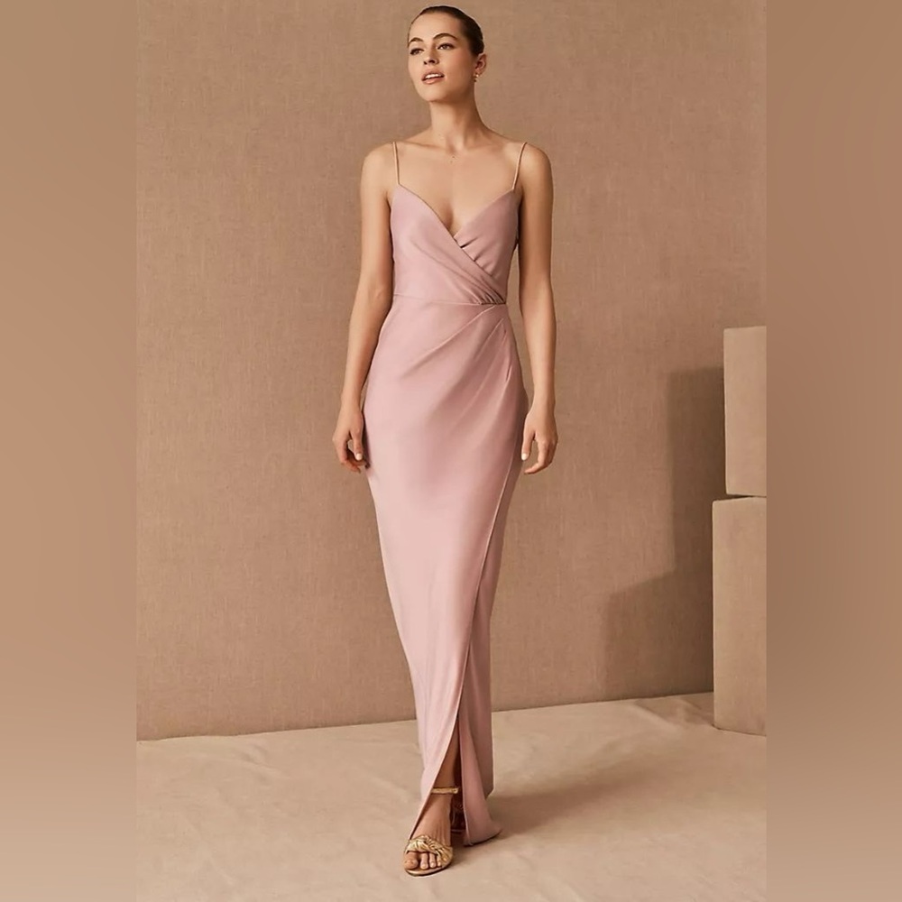 BHLDN satin blush pink bridesmaid dress
